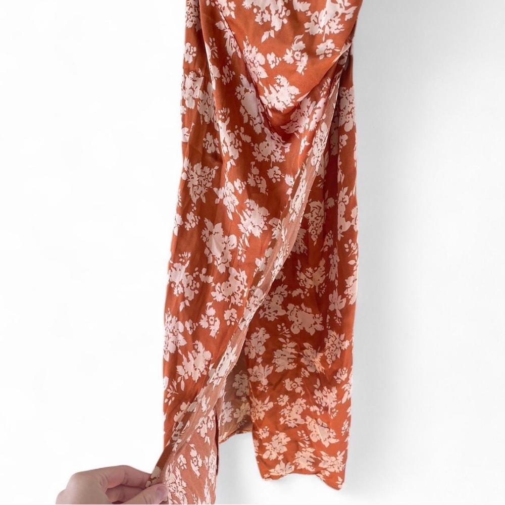 Orange Floral Midi Dress with Cowl Neck - Picture 2 of 5